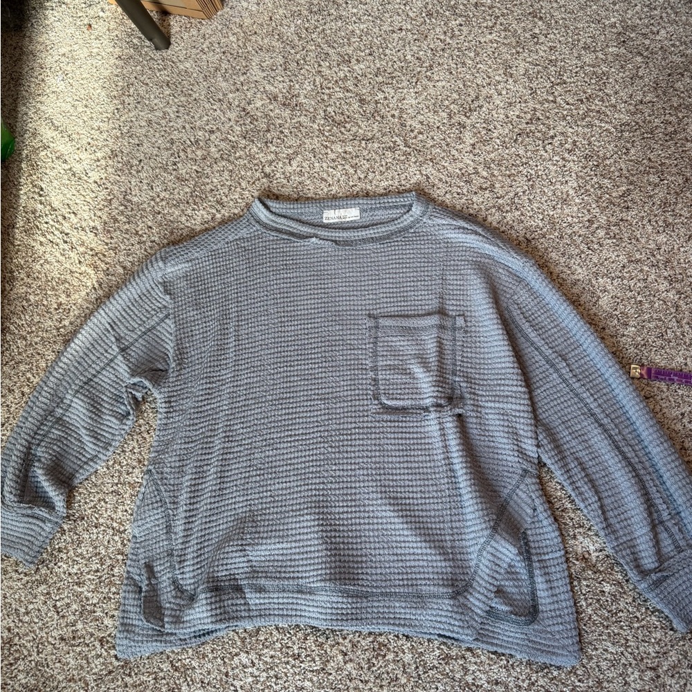 Zenana Outfitters Charcoal Waffle Knit Sweater Brand New S/M